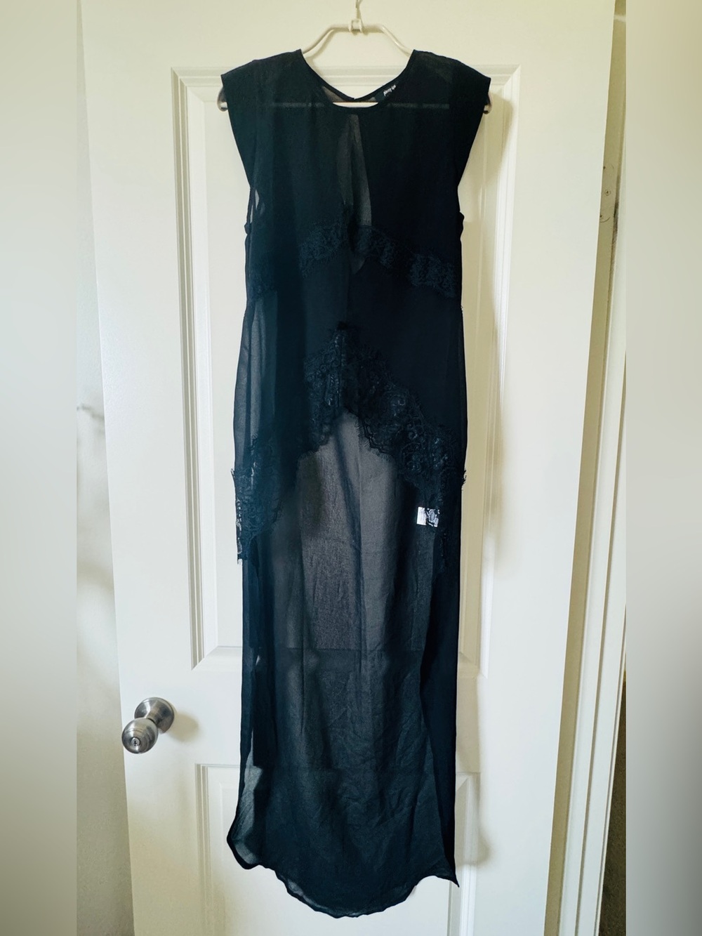 Nasty Gal Black Sheer Lace-Trim Maxi Chemise
